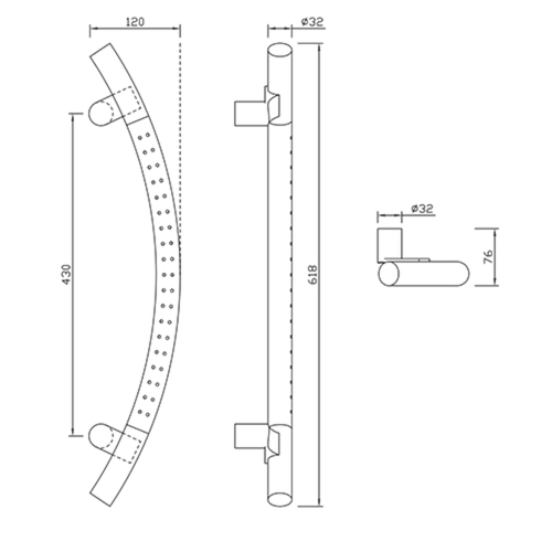 DEURGREEP TG 13.ER TT-gebogen gefreesd greenteQ Ø32 - as430/TL618 - incl bev - inox Productafbeelding BIGSKZ L