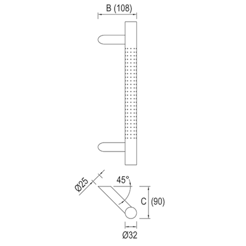 DEURGREEP TG 11.ER.GS.45° TT-schuin gef greenteQ Ø32 - as560/TL800/108 - incl bev - inox Productafbeelding BIGSKZ L