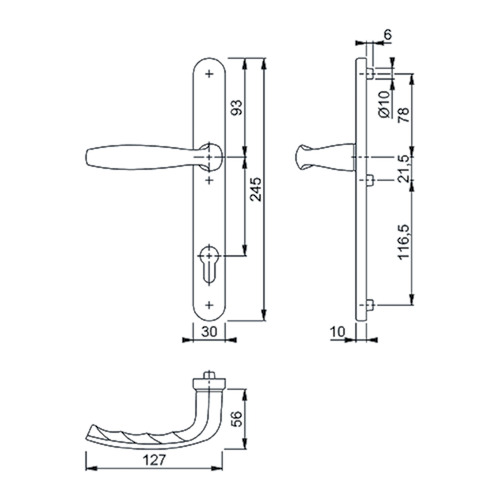 DEURKRUKGN HALF BUITENZIJDE NEWYORK 3347N 92PZ - H245xB30xD10mm - F9714 zwart mat -dd72-82mm Productafbeelding BIGSKZ L
