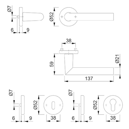 *DEURKRUKGN AMSTERDAM 1400Z L-gelast WC r/w -dd37-42mm-F9714 zwart mat-ronde rozet Productafbeelding BIGSKZ L