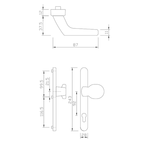 DEURKNOPGN DG28.S216.ER.SSK.AU exterieur greenteQ 92PZ - H243xB28xD12mm - inox Productafbeelding BIGSKZ L
