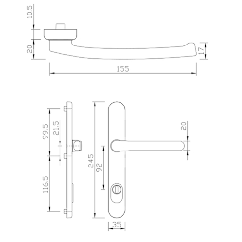 DEURKRUKG DG58.S216.ZA.AL.SSN.AU ROL ext greenteQ 92PZ/ZA - H245xB35xD10,5mm - F1 Productafbeelding BIGSKZ L