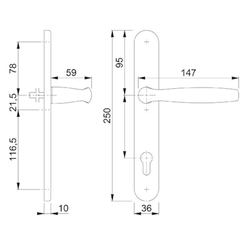 DEURKRUKGN HALF BUITENZIJDE NEWYORK 3357N 92PZ -H250xB36xD10mm-F9714 zwart mat-incl nok+veer Productafbeelding BIGSKZ L