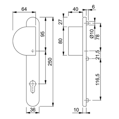 DEURGREEPGN HALF BUITENZIJDE 554G 3357N 92PZ - H250xB36xD10mm - F9016 wit - incl nok Productafbeelding BIGSKZ L