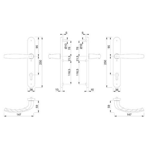 DEURKRUKGN NEWYORK  3357N 92PZ - H250xB36xD10 - F9016 wit - incl nokken+veer Productafbeelding BIGSKZ L
