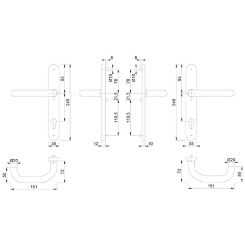 DEURKRUKGN U-afgerond PARIS E138G 3358 3357N 92PZ - H250xB36xD10mm - dd57-62 - inox - SKG*** Productafbeelding BIGSKZ L