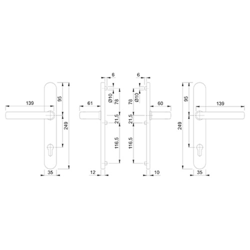 DEURKRUKGN LIVERPOOL 1313G/3357N 92PZ-stift Ø8mm- H249xB35xD10mm - inox - dd67-72mm Productafbeelding BIGSKZ L