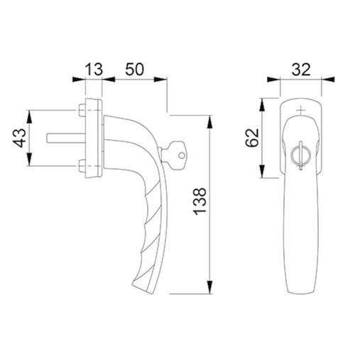 RAAMGREEP NewYork SecuDuplex afsluitbaar F9001 - 90° - 7x27 - M5x35 Productafbeelding BIGSKZ L