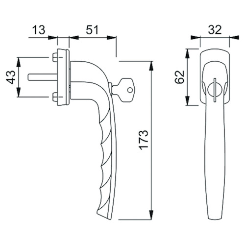 RAAMGREEP NewYork PSK afsluitb 7x40 - F9 staal - bev. M5x45 Productafbeelding BIGSKZ L
