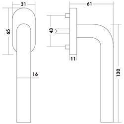 RAAMGREEP TL0501 RVS L-rond Ø16x130x60mm - stift 7mm Productafbeelding BIGSKZ L
