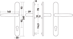 DEURKRUKGN ATLANTA 92PZ - schild AH 30mm - dd67-72mm - F1 Productafbeelding BIGSKZ L