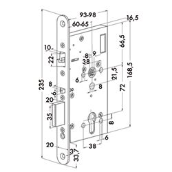 INSTEEKSLOT PANIEK (E) 309X EL160 F24/65/9/72PZ/235mm -L/R-verchr-EN1125-zelfvergr Productafbeelding BIGSKZ L