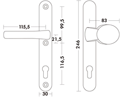 DEURKRUKWISSELGN KRUK/KNOP 5231F 92PZ - H247xB30xD10mm - dd67-75mm - F1 Productafbeelding BIGSKZ L