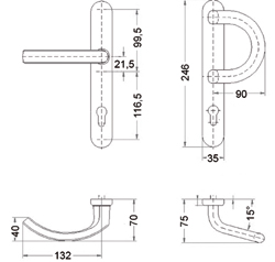DEURKRUKWISSELGN KRUK/GREEP 7231 SECU   92PZ - H246xB35xD10mm - dd70-85mm - F1 Productafbeelding BIGSKZ L