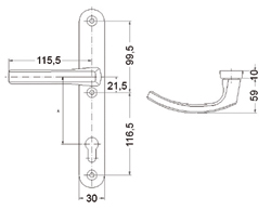 DEURKRUKGN VOORDEUR INT 5330F excl centreernok 92PZ - B30xD10mm -R9005 zwart mat -stift+spreidnok Productafbeelding BIGSKZ L