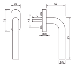 RAAMGREEP FG62L.ER L-afgerond greenteQ 90° - Ø20mm - stift 7x43mm -inox-incl bev M5x55mm Productafbeelding BIGSKZ L