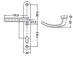 DEURKRUKGN HALF INTERIEUR 5328F incl centreernok 92PZ - B30xD10 - F9 - stift 135mm + schroeven 80mm Productafbeelding BIGSKZ L