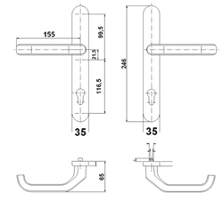 DEURKRUKGN KRUK/KRUK 7130F SECU   92PZ - H246xB35xD10mm - dd70-85mm - brons Productafbeelding BIGSKZ L