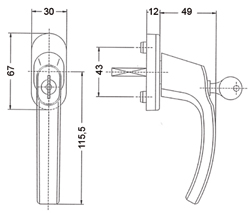RAAMGREEP 312 afsluitbaar  stift 7x37mm - schroeven M5x50mm - R9005 zwartmat Productafbeelding BIGSKZ L
