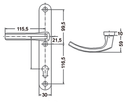 DEURKRUKGN HALF BINNENZIJDE 5329F 92PZ - H247xB30xD10mm - F9 inoxlook - excl centrno Productafbeelding BIGSKZ L