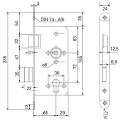 INSTEEKSLOT GBS 12 afgerond 65E - 72PZ - Din R - stulp 24mm - rvs Productafbeelding BIGSKZ L