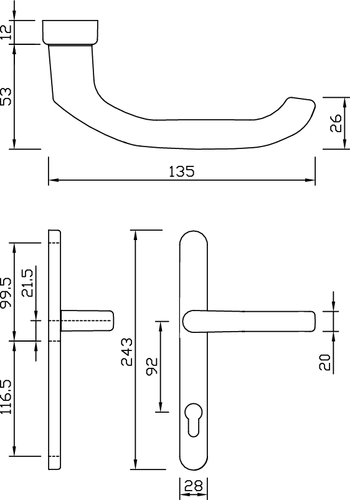 gQ DG28 vnitřní klika nerez  matný product photo BIGSKZ L
