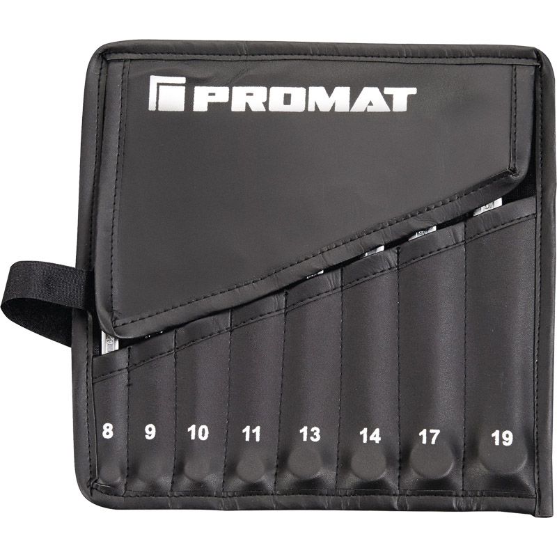 PROMAT Ringmaulschlüsselsatz abgewinkelt DIN 3113 Form A 8-19mm 8-tlg. in Rolltasche Produktbild BIGANW L