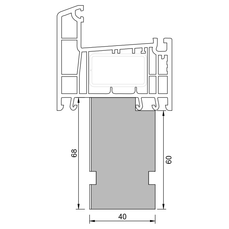 greenteQ  Fensterbankanschluss-Dämmprofil hochdämmend 0,95 Uwert, 2350 x 40 x 60/68 mm, einseitig 1 mm PVC weiß, passend für Rehau Euro-Design 70 AD Produktbild BIGANW L