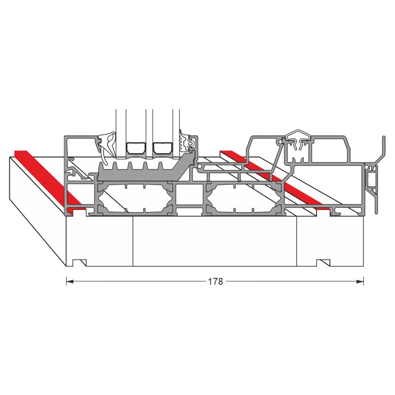 greenteQ Unterbaudämm-Profil mit Klebestreifen Hebeschiebetür 2350x30/34x178 mm gefräst, ohne PVC-Beschichtung für das System Schüco ASE80.HI Produktbild BIGANW L