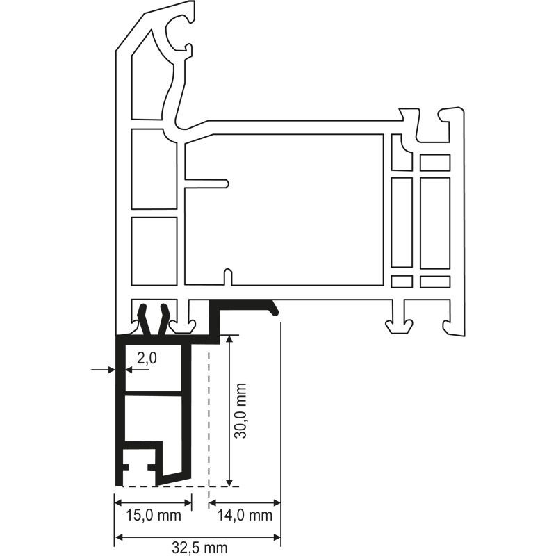 Fensterbankanschlussprofil Veka 30mm Lg. 6,50m Weiß, VE: 65 m Produktbild BIGANW L