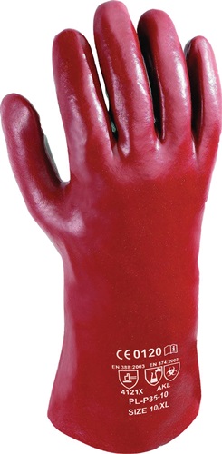 Schutzhandschuhe Gr.10 L.350mm PVCbesch. rotbraun vel.Innenf Produktbild BIGPIC L