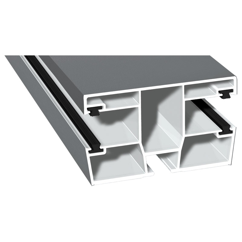 Doppel-Rollladenführung 77x47mm Lg. 6,00m foliert, mit vier schwarzen Bürsten GK Weiß 71 5505-167 Silbergrau Produktbild BIGPIC L