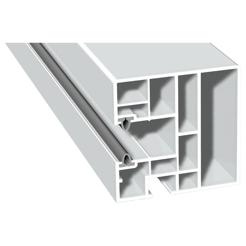 Mini-Rollladenführung Klinker 59x58mm Lg. 6,00m Weiß, mit zwei grauen Weichlippen, VE: 36m Produktbild BIGPIC L