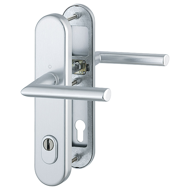 1140/3332ZA/3410 Garnitur (beids. Lochteile für HOPPE-Schnellstift)/ES1/F1 Alu natur/Profilzylinder 92mm/10mm/Vierkantst Produktbild BIGPIC L