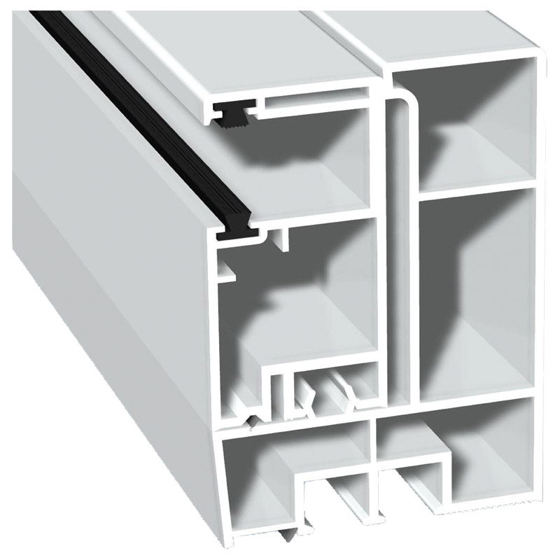 Adapterprofil 80x55,5mm Lg. 6,00m Revision außen <(>&<)> Rollladenführung 57x30mm Lg. 6,00m Weiß, mit zwei schwarzen Bürsten , VE: 30m Produktbild BIGPIC L