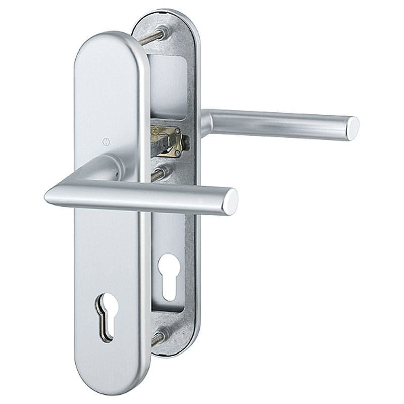1140/3331/3410 Garnitur (beids. Lochteile für HOPPE-Schnellstift)/ES1/F1 Alu natur/Profilzylinder 92mm/10mm/Vierkantstif Produktbild BIGPIC L