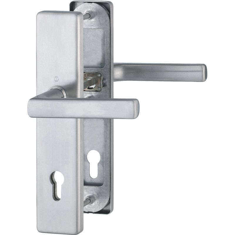 E1643Z/2221/2210 Garnitur (beids. Lochteile für HOPPE-Schnellstift)/ES1/F69 Edelstahl matt/Profilzylinder 92mm/10mm/Vier Produktbild BIGPIC L