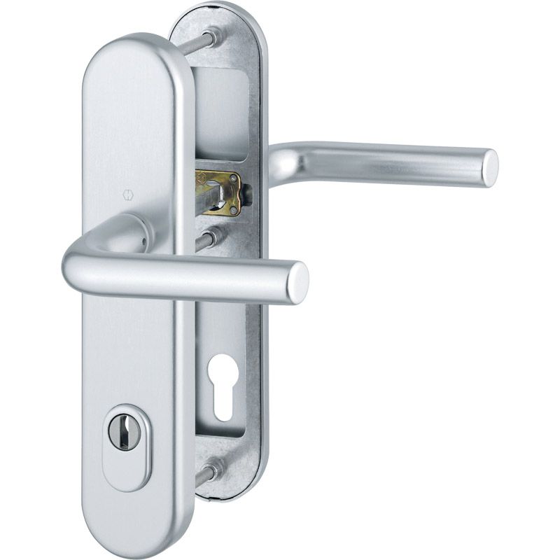 150/3332ZA/3310 Garnitur (beids. Lochteile für HOPPE-Schnellstift)/ES1/F1 Alu natur/Profilzylinder 92mm/10mm/Vierkantsti Produktbild BIGPIC L
