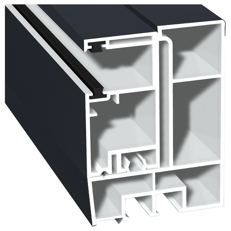 Adapterprofil 80x58mm Lg. 6,00m foliert, Revision außen <(>&<)> Rollladenführung 57x30mm Lg. 6,00m GK Weiß, mit zwei schwarzen Bürsten 70 1605-167 Ant Produktbild BIGPIC L