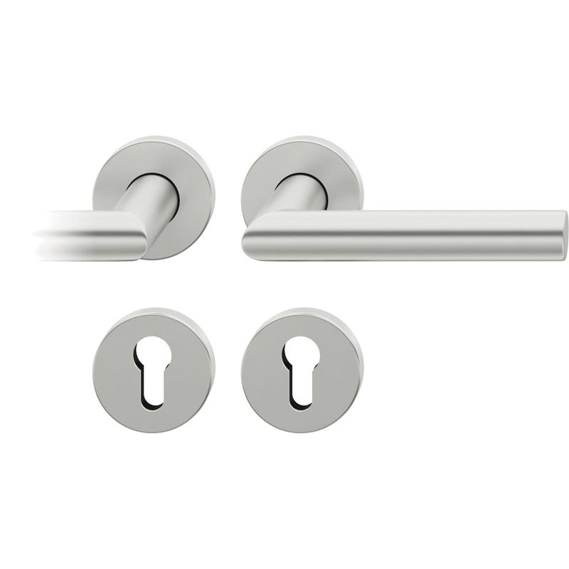 FS-AGL3-Drückergarnitur 1076 links 9mm PZ Rundrosette Aluminium naturfarbig Produktbild BIGPIC L