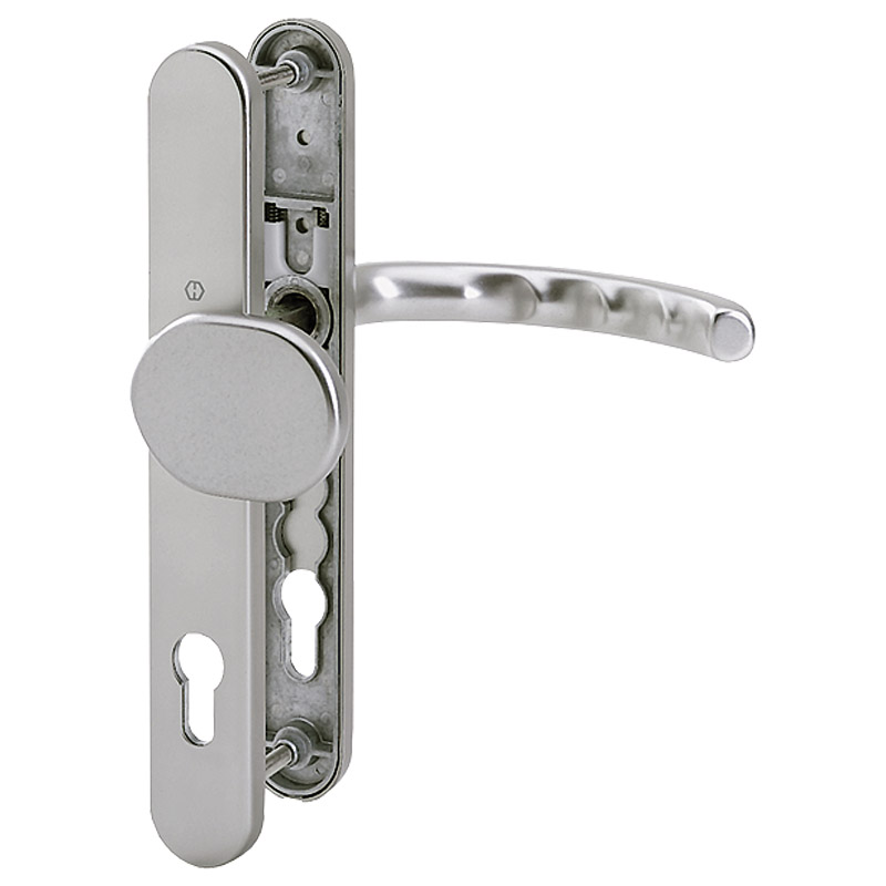 86G/3357N/1500 Garnitur/F9 Alu Stahl/67-72 mm/Profilzylinder 92mm/8 mm/FDW-Profilvollstift/HOPPE-Logo Produktbild BIGPIC L