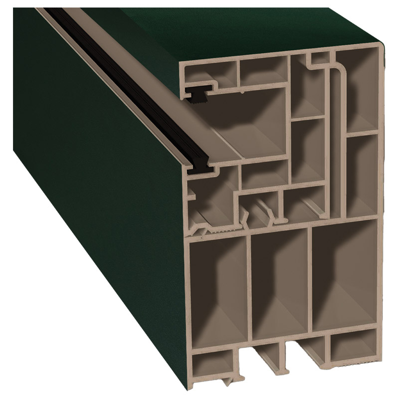 Adapterprofil 55x90mm Lg. 6,50m foliert, Revision außen <(>&<)> Rollladenführung 40x47mm Lg. 6,50m mit zwei schwarzen Bürsten GK Braun 61 2505-167 Dun Produktbild BIGPIC L