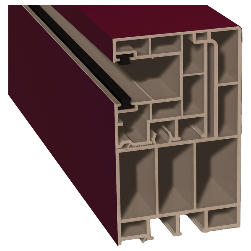 Adapterprofil 55x90mm Lg. 6,50m foliert, Revision außen <(>&<)> Rollladenführung 40x47mm Lg. 6,50m mit zwei schwarzen Bürsten GK Braun 300505-167 Wein Produktbild BIGPIC L