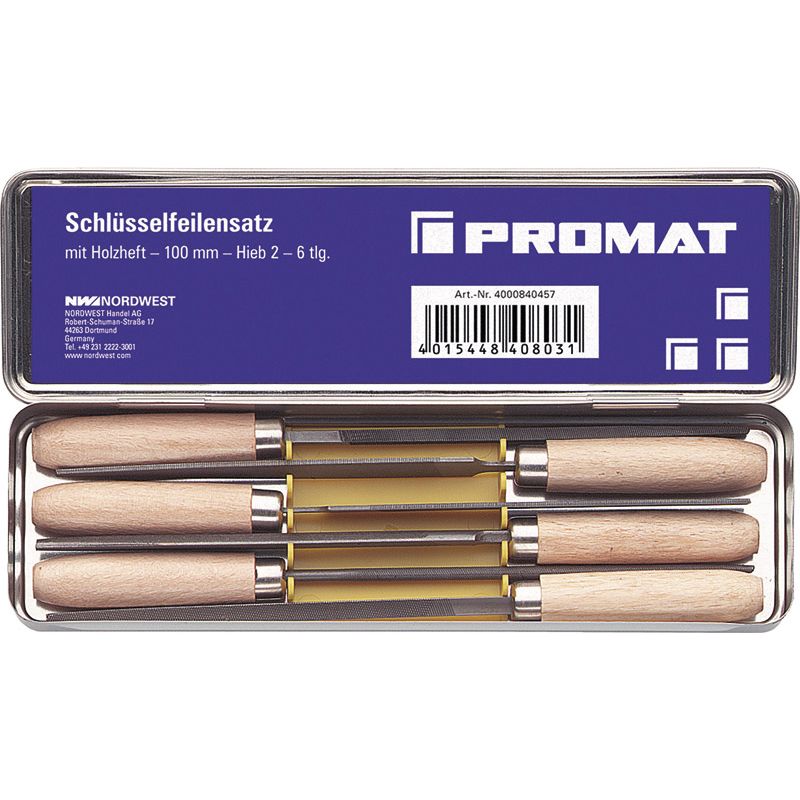 PROMAT Schlüsselfeilensatz Hieb 2 Holzheft 6-tlg. Produktbild BIGPIC L
