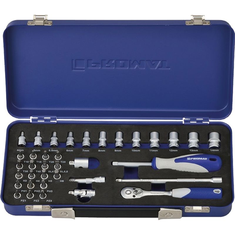 Steckschlüsselsatz 1/4 Zoll 36 tlg. PROMAT S4000821183 4-14 mm 6 KT, PH/PZD/TX Hebelumschaltknarre 20 Z. Produktbild BIGPIC L