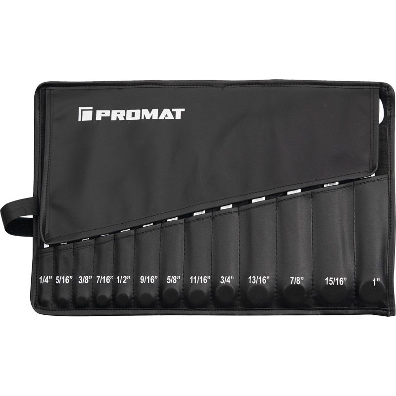 PROMAT Ringmaulschlüsselsatz abgewinkelt DIN 3113 Form A Zollmaße 13-tlg. in Rolltasche Produktbild BIGPIC L