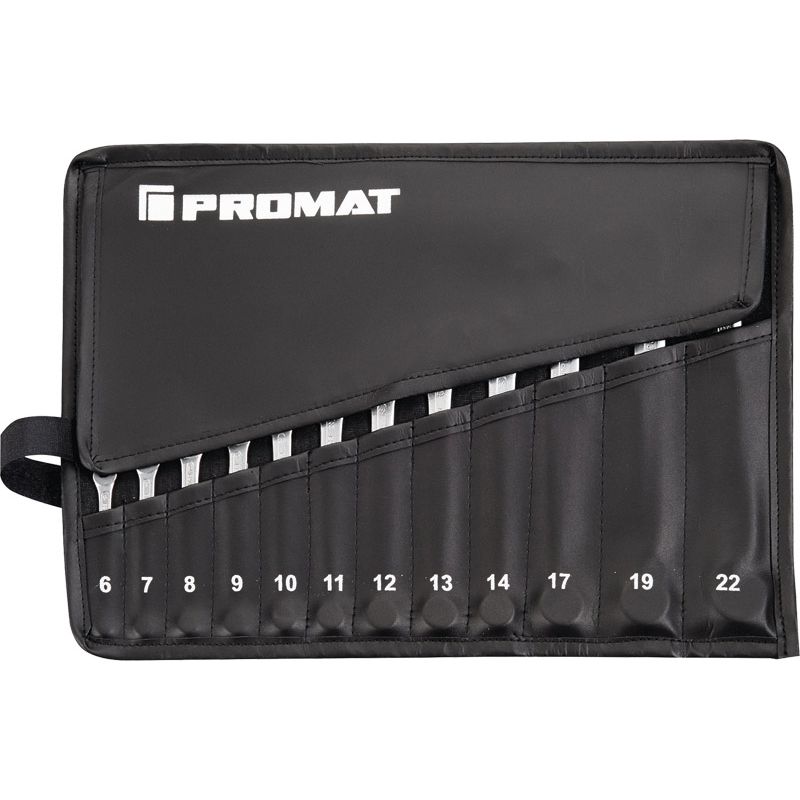 PROMAT Ringmaulschlüsselsatz abgewinkelt DIN 3113 Form A 6-22mm 12-tlg. in Rolltasche Produktbild BIGPIC L