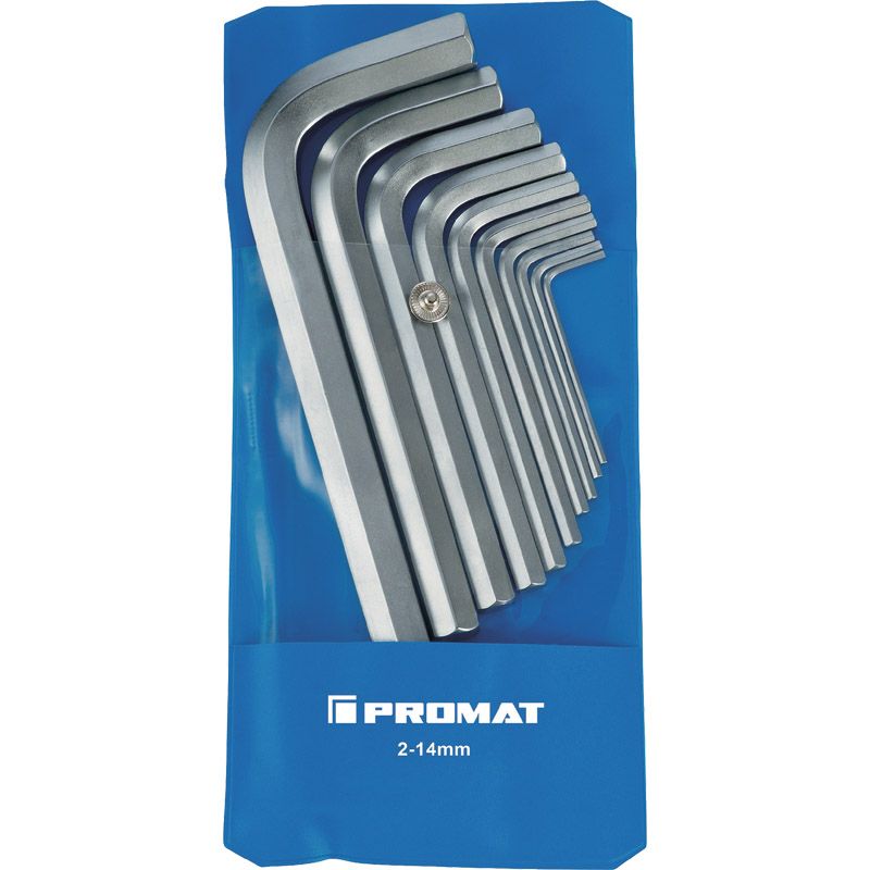 PROMAT Sechskant-Winkelschraubendrehersatz kurz 2-14mm 10-tlg. Produktbild BIGPIC L