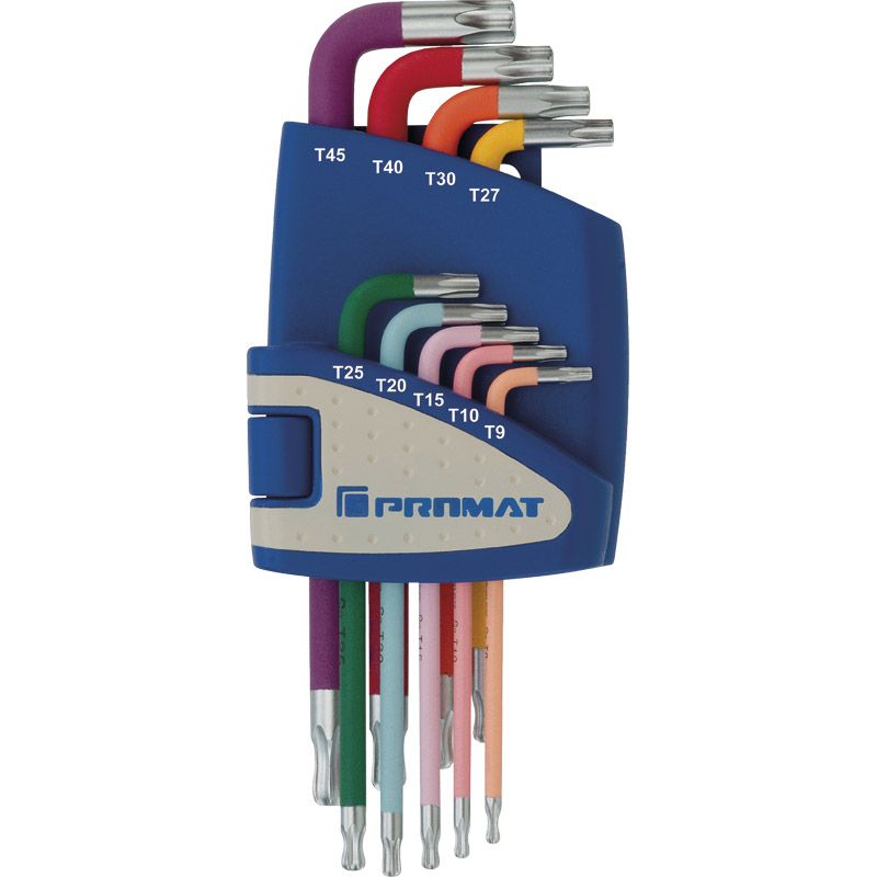 PROMAT TX-Winkelschraubendrehersatz farbcodiert Kugelkopf TX9-TX45 9-tlg. Produktbild BIGPIC L