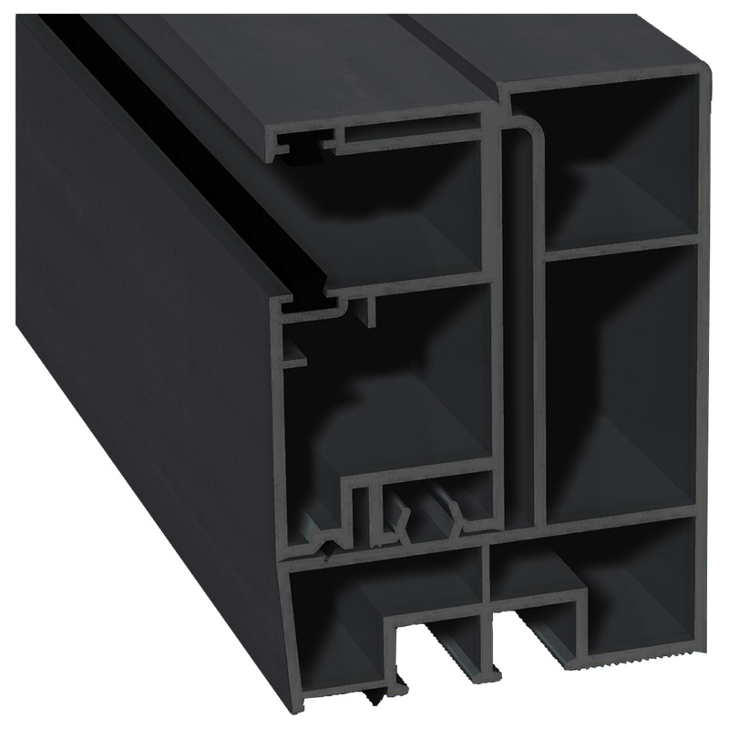 Adapterprofil 80x55,5mm Lg. 6,00m foliert, Revision außen <(>&<)> Rollladenführung 57x30mm Lg. 6,00m GK Grau, mit zwei schwarzen Bürsten 436 7003 Anth Produktbild BIGPIC L